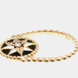 Pre Owned Christian Dior Rose des Vents 18K Pink Gold Onyx Band Ring EU 50