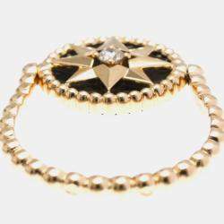 Pre Owned Christian Dior Rose des Vents 18K Pink Gold Onyx Band Ring EU 50