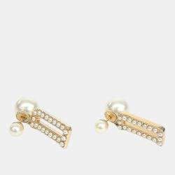 Pre Owned Christian Dior Tribal Gold  Pearl Earrings
