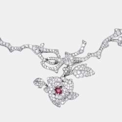 Pre Owned Dior Rose Bagatelle Diamonds Pear 18k White Gold Necklace