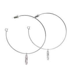 Dior Pink Crystal Logo Silver Tone Hoop Earrings