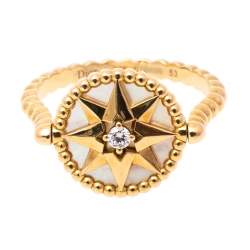 Pre Owned Dior Rose Des Vents 18K Yellow Gold Diamond & Mother of Pearl Ring Size 53