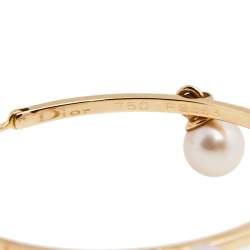 Dior Cultured Pearl 18k Rose Gold Hoop Earrings 
