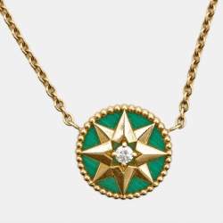 Dior Rose Des Vents Malachite Diamond 18k Yellow Gold Necklace