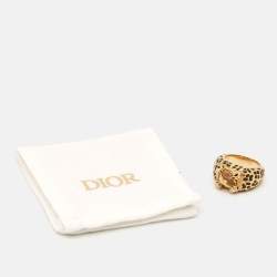 Dior Leopard Citrine Lacquer 18k Yellow Gold Ring Size 52