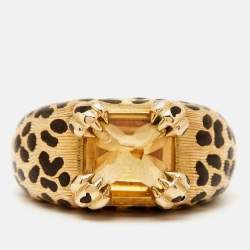 Dior Leopard Citrine Lacquer 18k Yellow Gold Ring Size 52