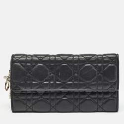 Dior Black Cannage Leather Lady Dior Continental Wallet