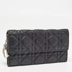 Dior Black Cannage Leather Lady Dior Continental Wallet