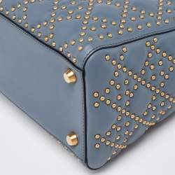 Pre Owned Dior Grey Leather Medium Studded Supple Lady Dior Tote