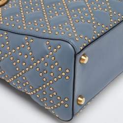 Pre Owned Dior Grey Leather Medium Studded Supple Lady Dior Tote