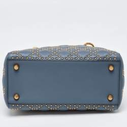 Pre Owned Dior Grey Leather Medium Studded Supple Lady Dior Tote