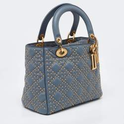 Pre Owned Dior Grey Leather Medium Studded Supple Lady Dior Tote