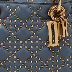 Pre Owned Dior Grey Leather Medium Studded Supple Lady Dior Tote