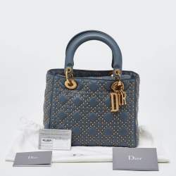 Pre Owned Dior Grey Leather Medium Studded Supple Lady Dior Tote