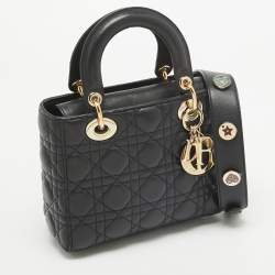 Pre Owned Dior Black Cannage Leather Small Lady Dior My ABCDior Bag