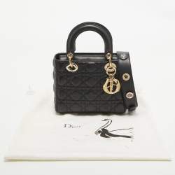 Pre Owned Dior Black Cannage Leather Small Lady Dior My ABCDior Bag
