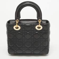 Pre Owned Dior Black Cannage Leather Small Lady Dior My ABCDior Bag