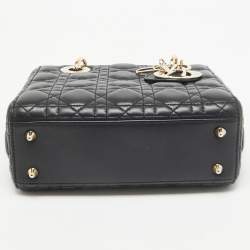 Pre Owned Dior Black Cannage Leather Small Lady Dior My ABCDior Bag