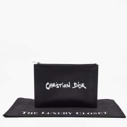 Dior Black Leather Logo Slim Pouch 