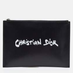 Dior Black Leather Logo Slim Pouch 