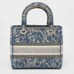 Dior Blue Embroidered Canvas Medium Lady D-Lite Tote