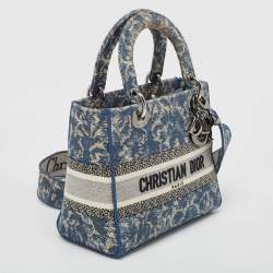 Dior Blue Embroidered Canvas Medium Lady D-Lite Tote