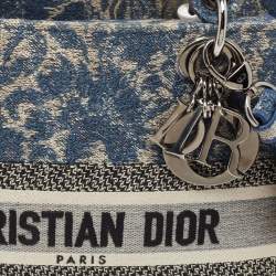 Dior Blue Embroidered Canvas Medium Lady D-Lite Tote