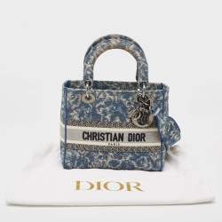 Dior Blue Embroidered Canvas Medium Lady D-Lite Tote