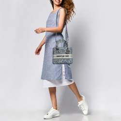 Dior Blue Embroidered Canvas Medium Lady D-Lite Tote