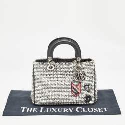 Dior Black/Silver Tweed and Leather Small Diorissimo Patch Tote