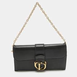 Pre Owned Dior Black Leather Montaigne 30 Wallet on Chain