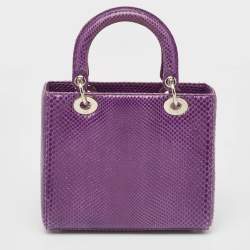 Pre Owned Dior Purple Python Medium Lady Dior Tote