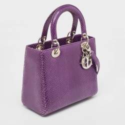 Pre Owned Dior Purple Python Medium Lady Dior Tote