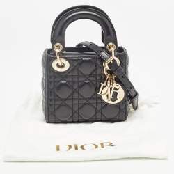 Pre Owned Dior Black Cannage Leather Micro Lady Dior Tote
