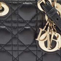 Pre Owned Dior Black Cannage Leather Micro Lady Dior Tote