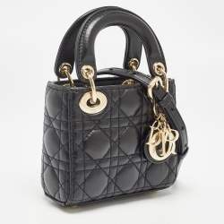 Pre Owned Dior Black Cannage Leather Micro Lady Dior Tote