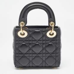Pre Owned Dior Black Cannage Leather Micro Lady Dior Tote