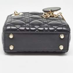Pre Owned Dior Black Cannage Leather Micro Lady Dior Tote