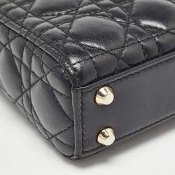 Pre Owned Dior Black Cannage Leather Micro Lady Dior Tote