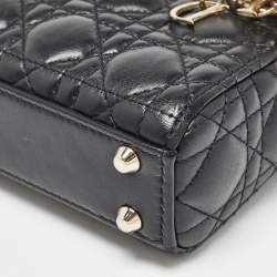Pre Owned Dior Black Cannage Leather Micro Lady Dior Tote