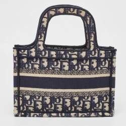 Pre Owned Dior Navy Blue Oblique Canvas Mini Book Tote