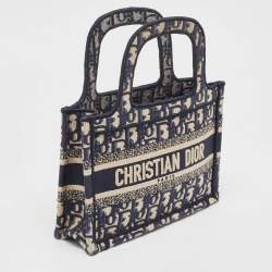 Pre Owned Dior Navy Blue Oblique Canvas Mini Book Tote