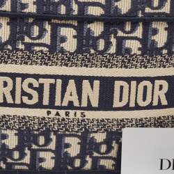 Pre Owned Dior Navy Blue Oblique Canvas Mini Book Tote