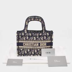 Pre Owned Dior Navy Blue Oblique Canvas Mini Book Tote