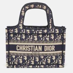 Pre Owned Dior Navy Blue Oblique Canvas Mini Book Tote