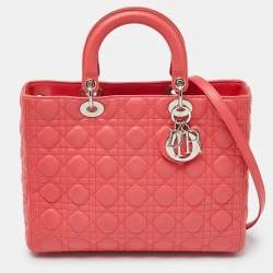 Pre Owned Dior Pink Cannage Leather Large Lady Dior Tote
