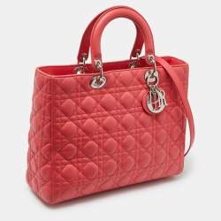 Pre Owned Dior Pink Cannage Leather Large Lady Dior Tote