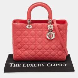 Pre Owned Dior Pink Cannage Leather Large Lady Dior Tote
