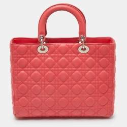 Pre Owned Dior Pink Cannage Leather Large Lady Dior Tote