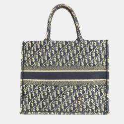 Dior Navy Blue Oblqiue Canvas Large Book Tote Tote Bag